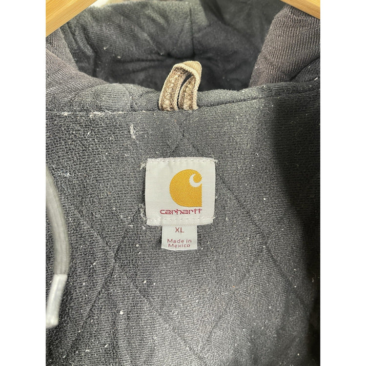 VTG Carhartt J130 CHT Fleece Lined Full Zip Distressed Hooded Jacket Brown XL