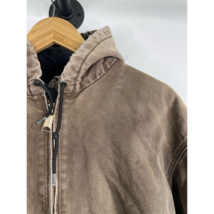 VTG Carhartt J130 CHT Fleece Lined Full Zip Distressed Hooded Jacket Brown XL