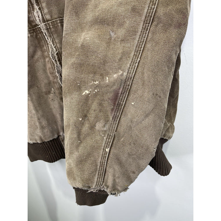 VTG Carhartt J130 CHT Fleece Lined Full Zip Distressed Hooded Jacket Brown XL