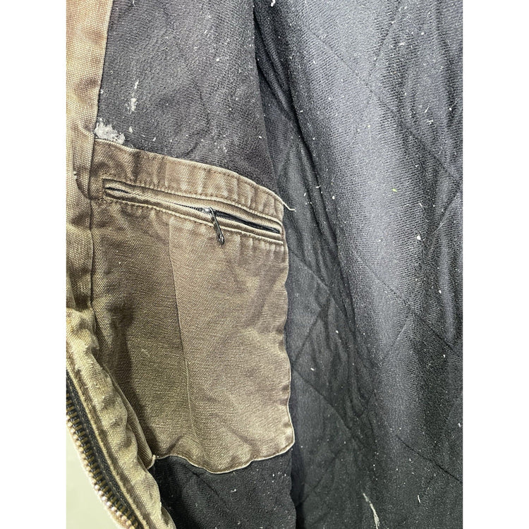 VTG Carhartt J130 CHT Fleece Lined Full Zip Distressed Hooded Jacket Brown XL