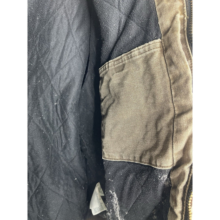 VTG Carhartt J130 CHT Fleece Lined Full Zip Distressed Hooded Jacket Brown XL