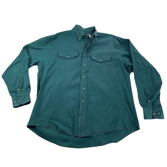Mens Vintage Wrangler Forest Green Longsleeve Button Up Work Shirt Size Xl