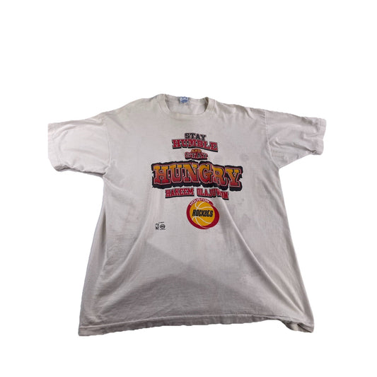 90s Vintage Mens White Xxl Houston Rockets “Stay Humble And Stay Hungry” T Shirt