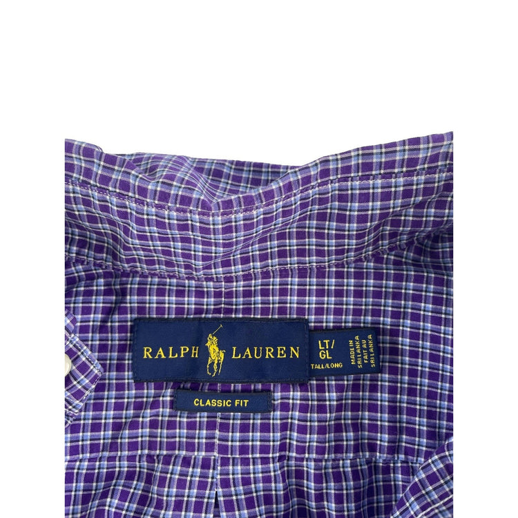 Mens Polo Ralph Lauren Classic Fit Purple Plaid Button Down Shirt Size Lt/Lg