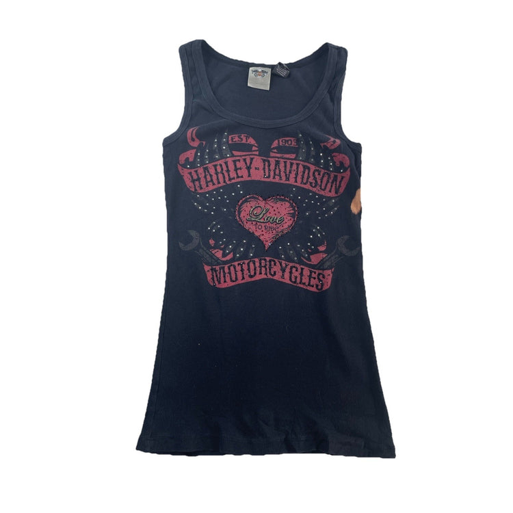 Womens Harley Davidson Motorcycles Black Graphic Tank Top W/Rhimestones Size S