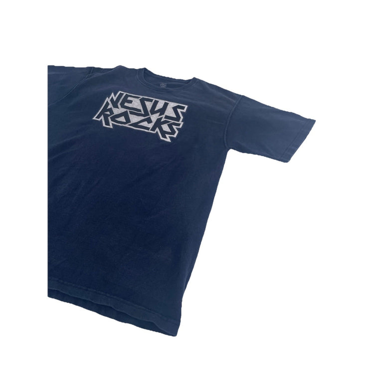 Mens Vintage Fruit Of The Loom “Jesus Rocks” Black Graphic Tee Size M