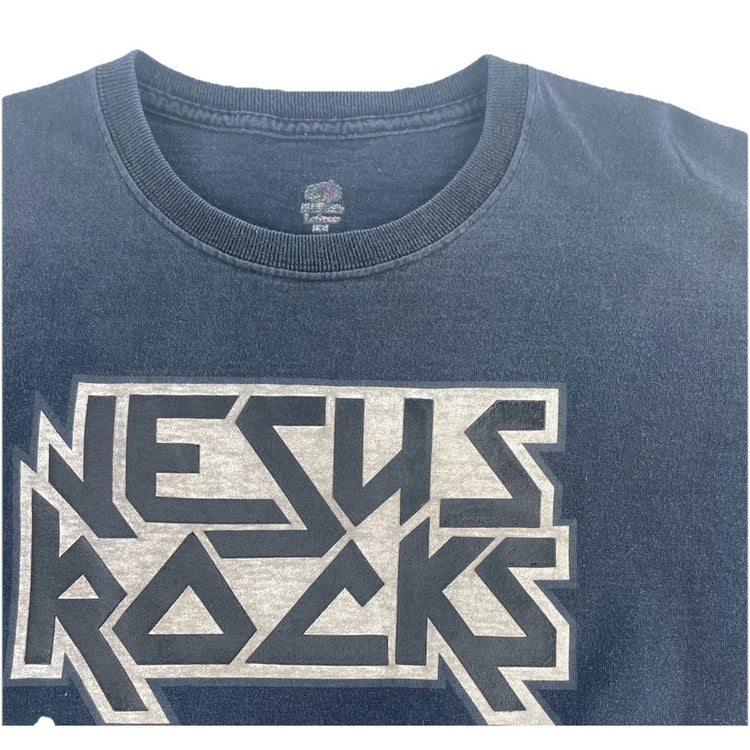 Mens Vintage Fruit Of The Loom “Jesus Rocks” Black Graphic Tee Size M