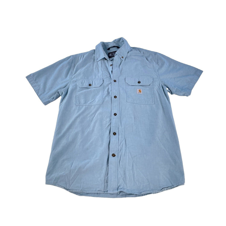 Mens Carhartt Light Blue Loose Fit Chambray Button-Down ShortSleeve Shirt Size S