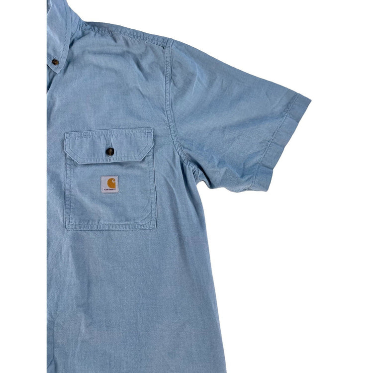 Mens Carhartt Light Blue Loose Fit Chambray Button-Down ShortSleeve Shirt Size S