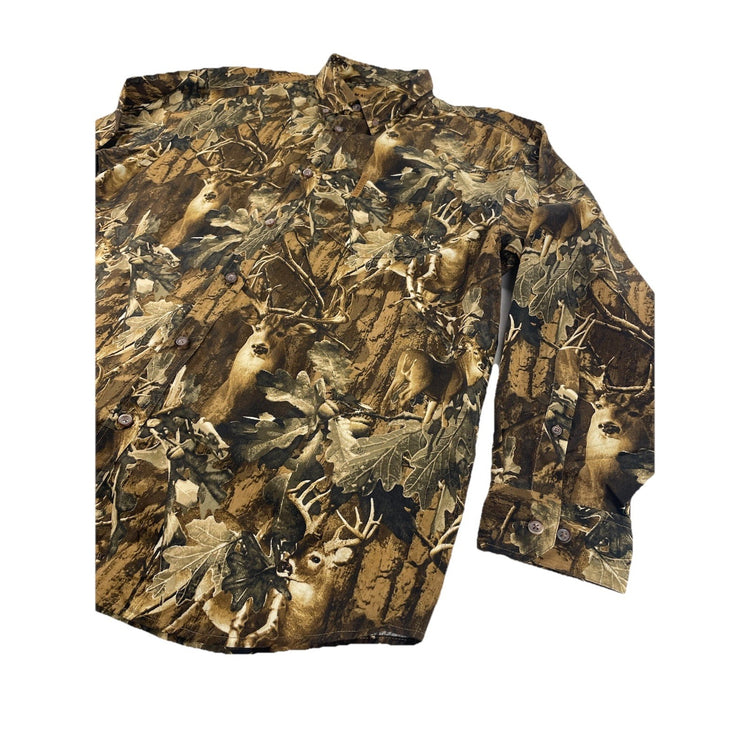 Mens Magellan Sportswear Buck Camo Pattern LongSleeve ButtonUp Shirt Size Xl