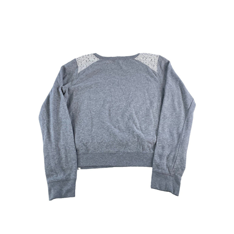 Womens PINK Victoria Secret Gray Sweatshirt W/ White Floral Sholder Panel Size M