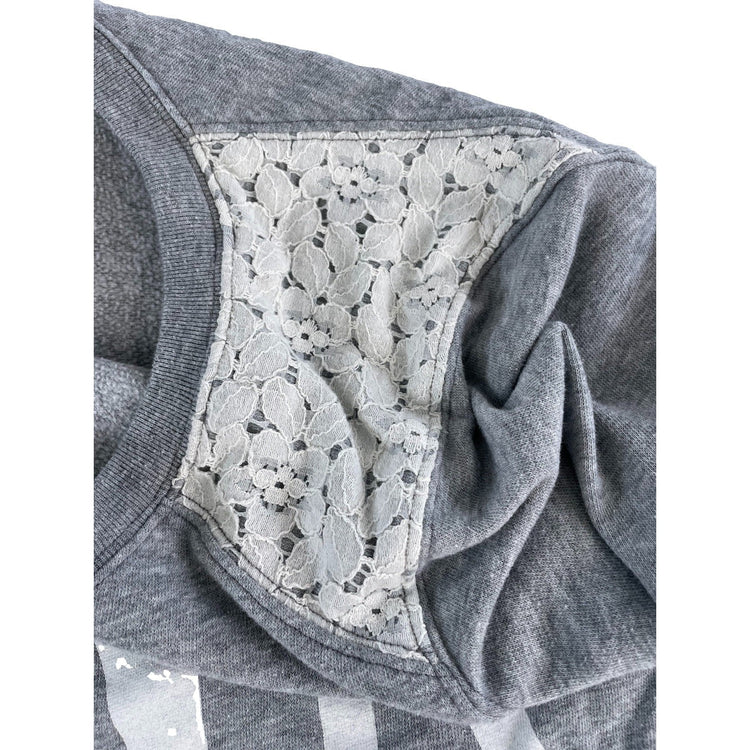 Womens PINK Victoria Secret Gray Sweatshirt W/ White Floral Sholder Panel Size M