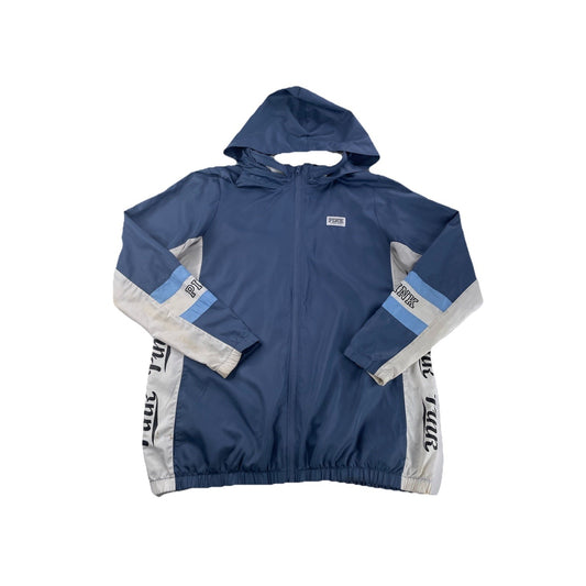 Womens PINK Victoria Secret Blue Zip Up Windbreaker Jacket Size L