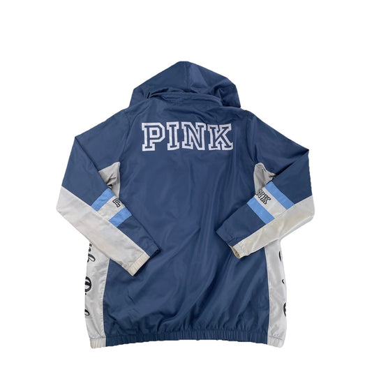 Womens PINK Victoria Secret Blue Zip Up Windbreaker Jacket Size L