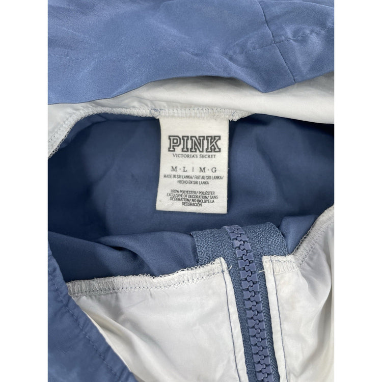 Womens PINK Victoria Secret Blue Zip Up Windbreaker Jacket Size L