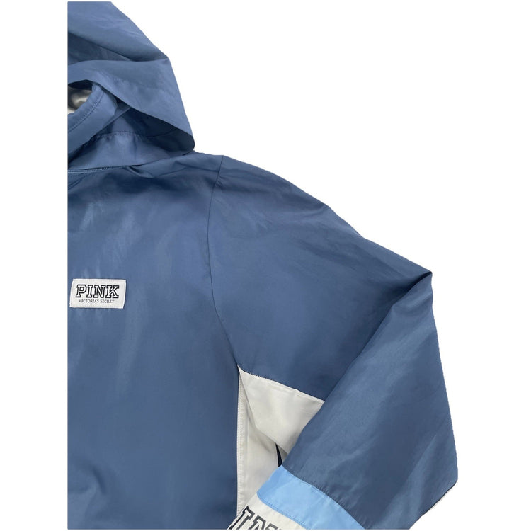 Womens PINK Victoria Secret Blue Zip Up Windbreaker Jacket Size L