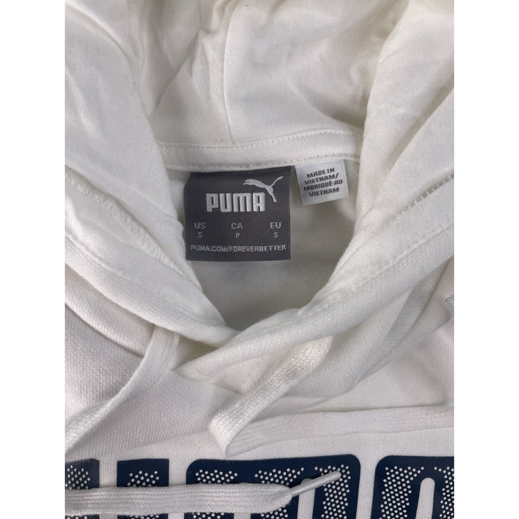 Mens Puma NWT White Navy Blue Dotted Logo Pullover Hoodie SIZE S