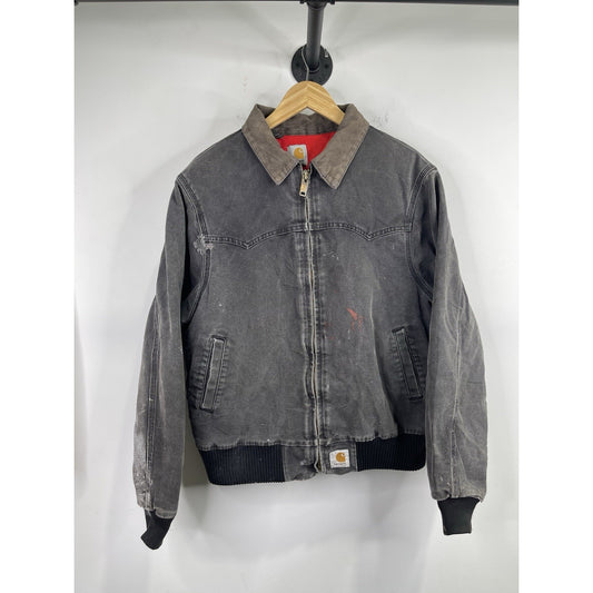 Men’s Black Denim Carhartt Santa Fe Red Lining Bomber Jacket Sz L