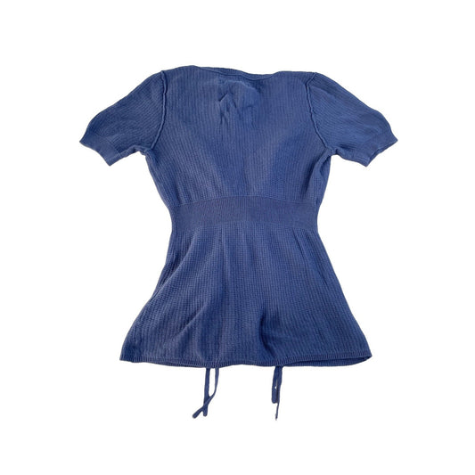 Womens Y2K Hollister Blue Knitted Short Sleeve Button Cardigan Size Small