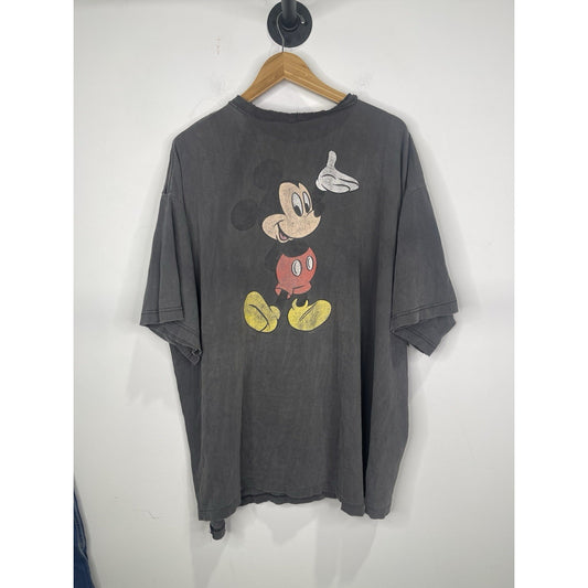 Men’s Vintage Disney Mickey Mouse Double Sided Faded Black T Shirt Sz XL