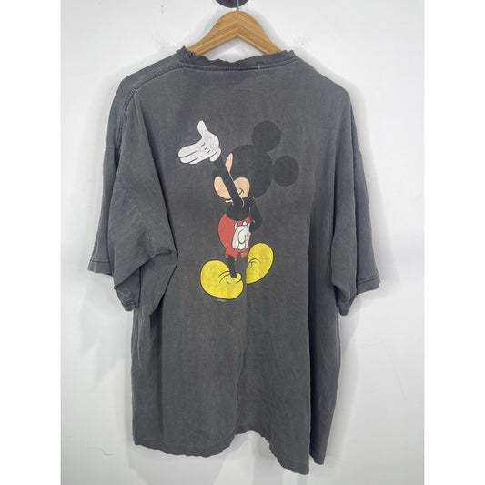 Men’s Vintage Disney Mickey Mouse Double Sided Faded Black T Shirt Sz XL