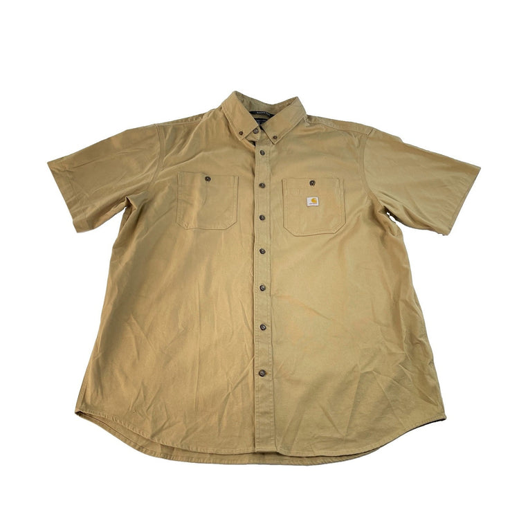 Mens Carhartt Beige Relaxed Fit Short Sleeve Button Down Shirt Size 2XLT