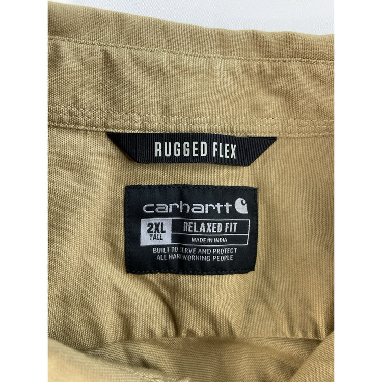 Mens Carhartt Beige Relaxed Fit Short Sleeve Button Down Shirt Size 2XLT
