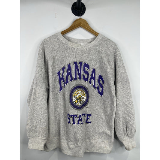 Vintage 90s Kansas State University Wildcats Grey Pullover Sweatshirt Sz Large