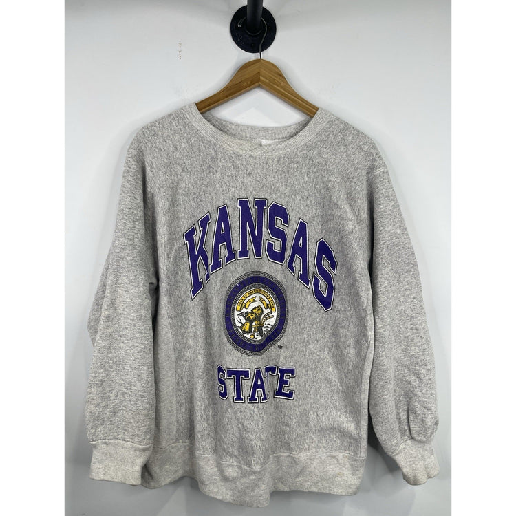 Vintage 90s Kansas State University Wildcats Grey Pullover Sweatshirt Sz Large