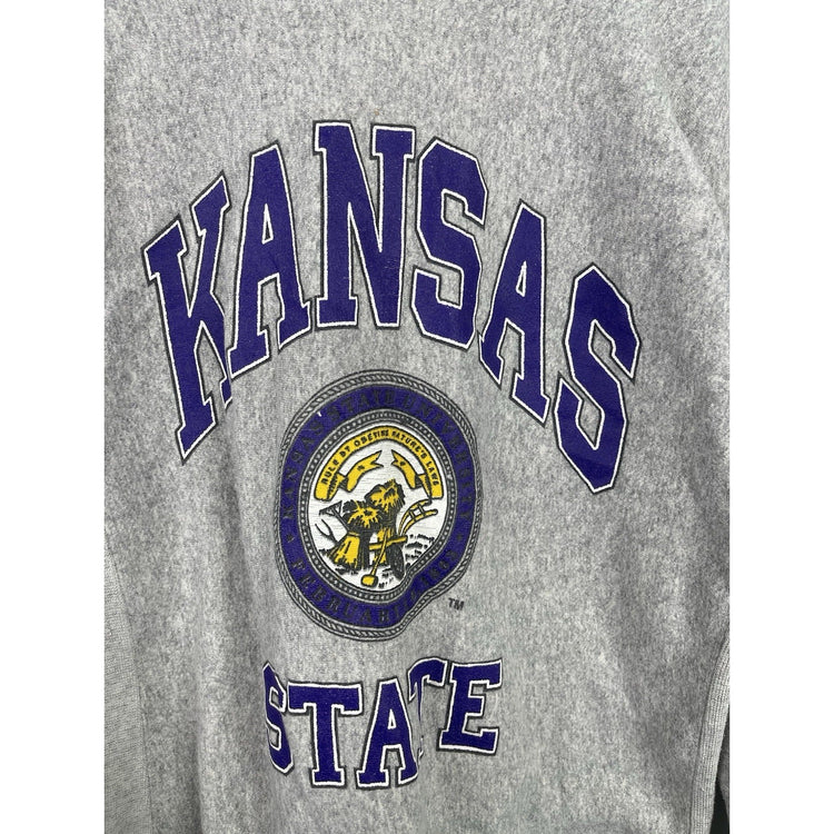 Vintage 90s Kansas State University Wildcats Grey Pullover Sweatshirt Sz Large