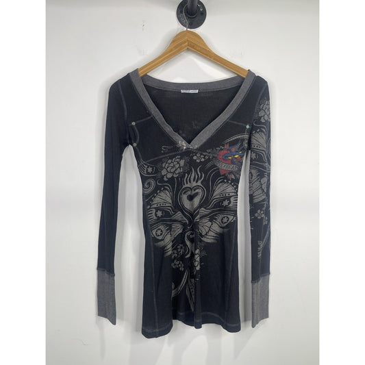Women’s Y2K Monteau Floral Design Long Sleeve Thermal Shirt