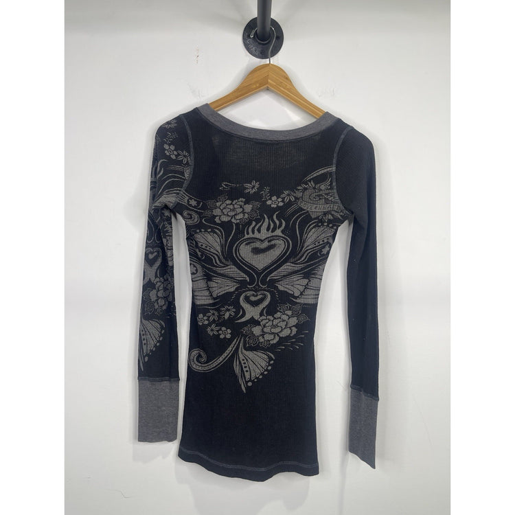 Women’s Y2K Monteau Floral Design Long Sleeve Thermal Shirt