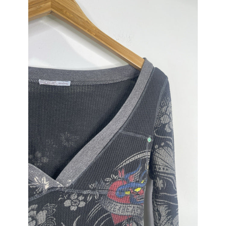 Women’s Y2K Monteau Floral Design Long Sleeve Thermal Shirt