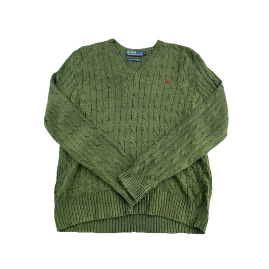 Mens Polo Ralph Lauren Size Medium Green V Neck Knitted Sweater