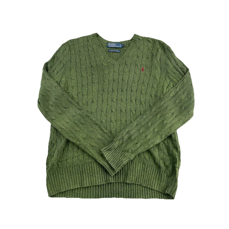 Mens Polo Ralph Lauren Size Medium Green V Neck Knitted Sweater