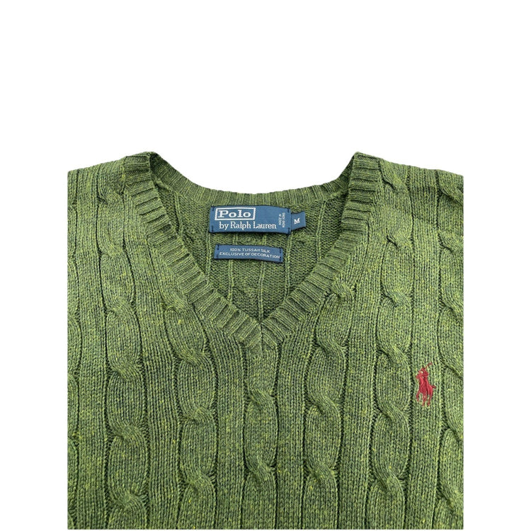 Mens Polo Ralph Lauren Size Medium Green V Neck Knitted Sweater