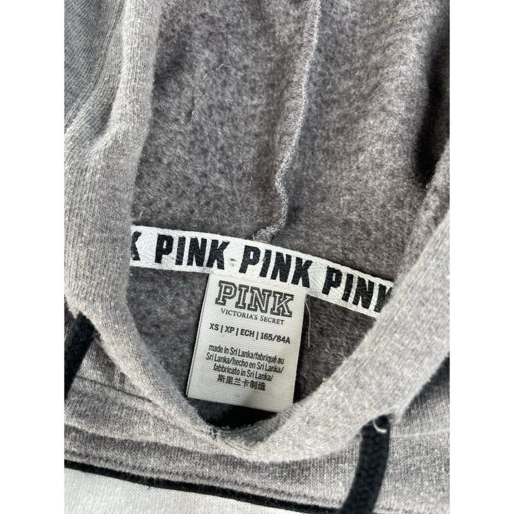 Women's PINK Victoria's Secret Grey Pullover Hoodie Logo Stripe, Size XS