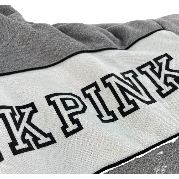Women's PINK Victoria's Secret Grey Pullover Hoodie Logo Stripe, Size XS