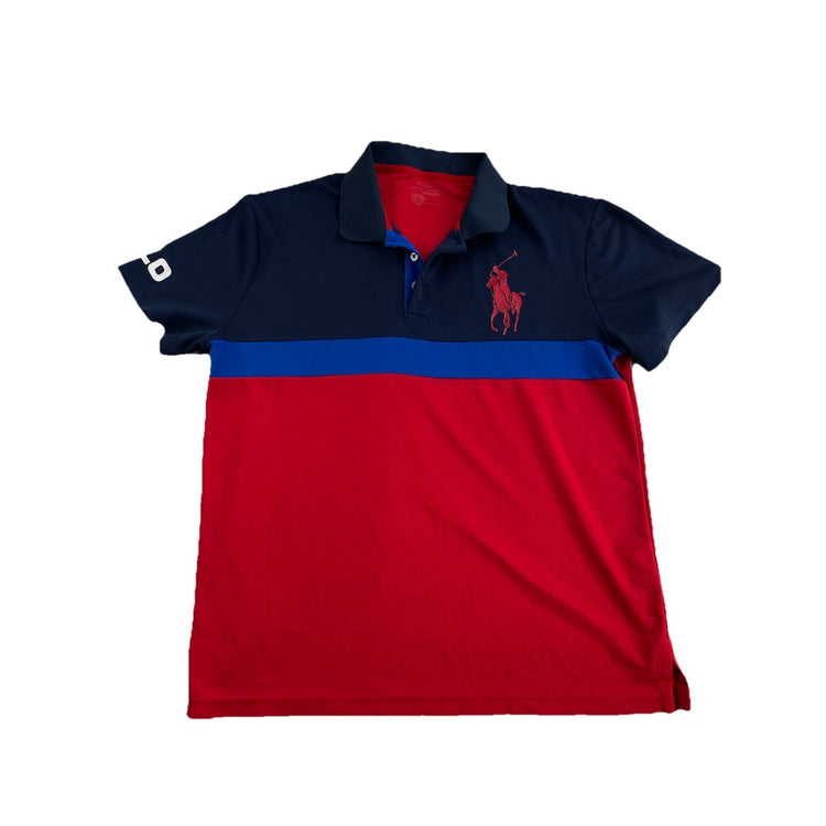 Mens Ralph Lauren Size Medium Blue & Red Dri Fit Polo