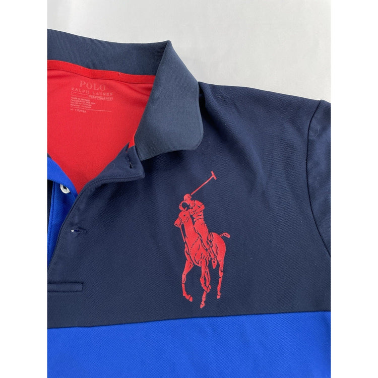 Mens Ralph Lauren Size Medium Blue & Red Dri Fit Polo