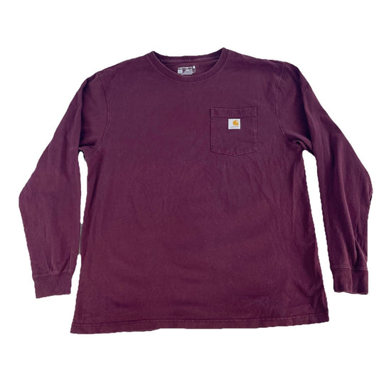 Mens Carhartt Loose Fit Maroon Long Sleeve T Shirt Size Large