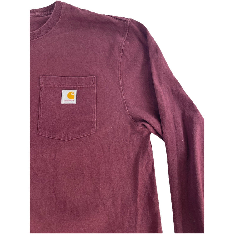 Mens Carhartt Loose Fit Maroon Long Sleeve T Shirt Size Large
