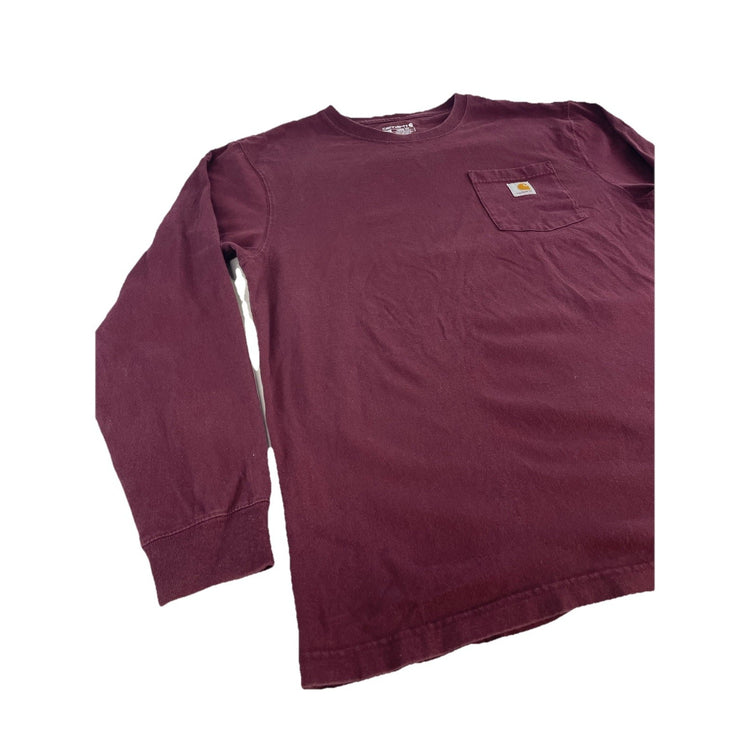 Mens Carhartt Loose Fit Maroon Long Sleeve T Shirt Size Large