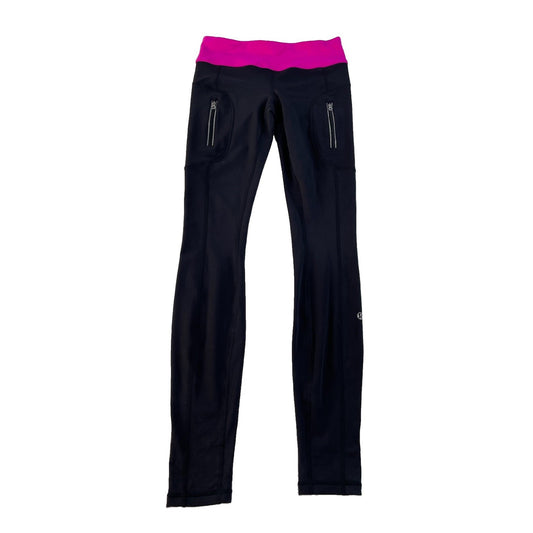 Women's Lululemon Black Athletic Leggings With Pink Waistband Size 4