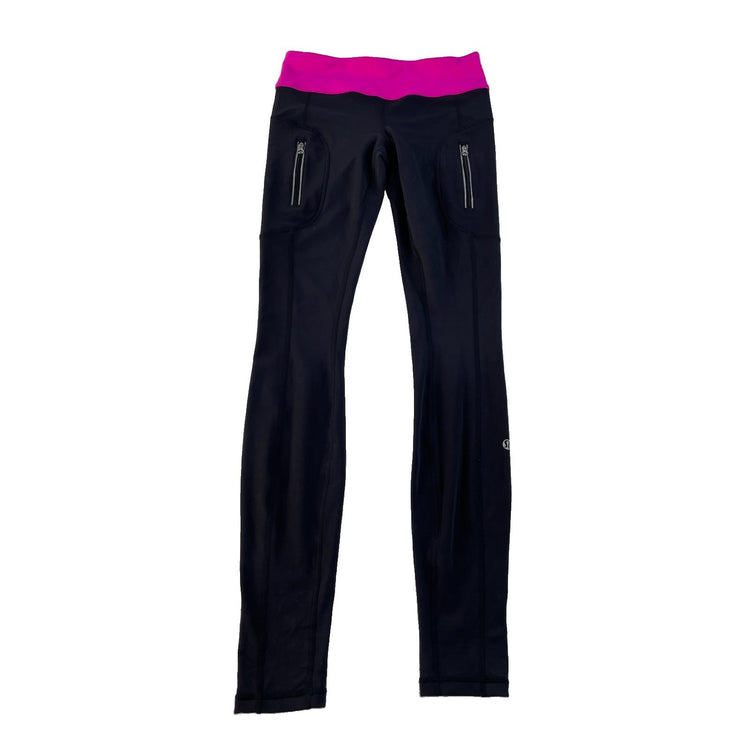 Women's Lululemon Black Athletic Leggings With Pink Waistband Size 4