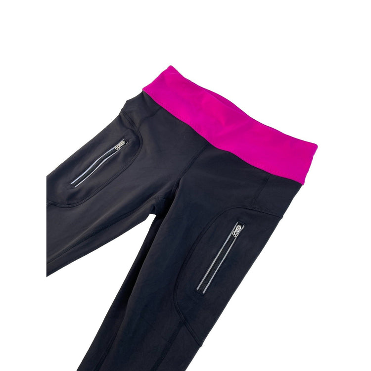 Women's Lululemon Black Athletic Leggings With Pink Waistband Size 4