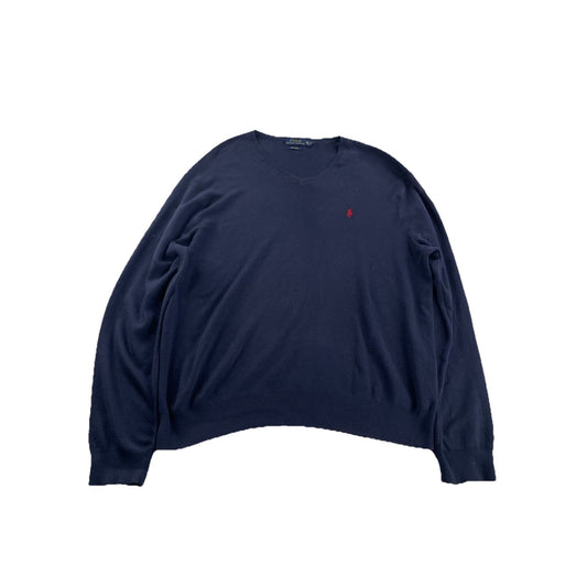 Mens Polo Ralph Lauren Size 2XL Navy Blue V Neck Sweater