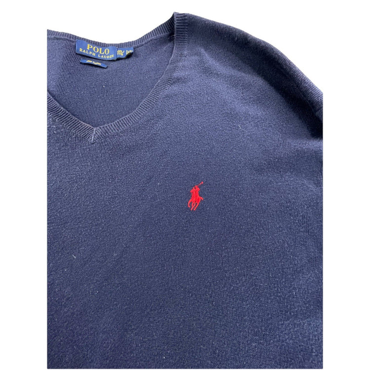Mens Polo Ralph Lauren Size 2XL Navy Blue V Neck Sweater