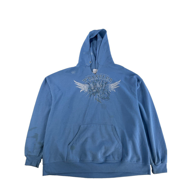 Mens Vintage Wrangler  Light Blue Graphic Pullover Hoodie Size 2XL