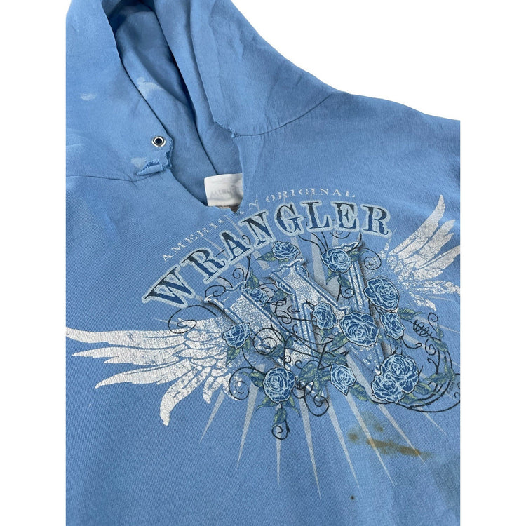 Mens Vintage Wrangler  Light Blue Graphic Pullover Hoodie Size 2XL